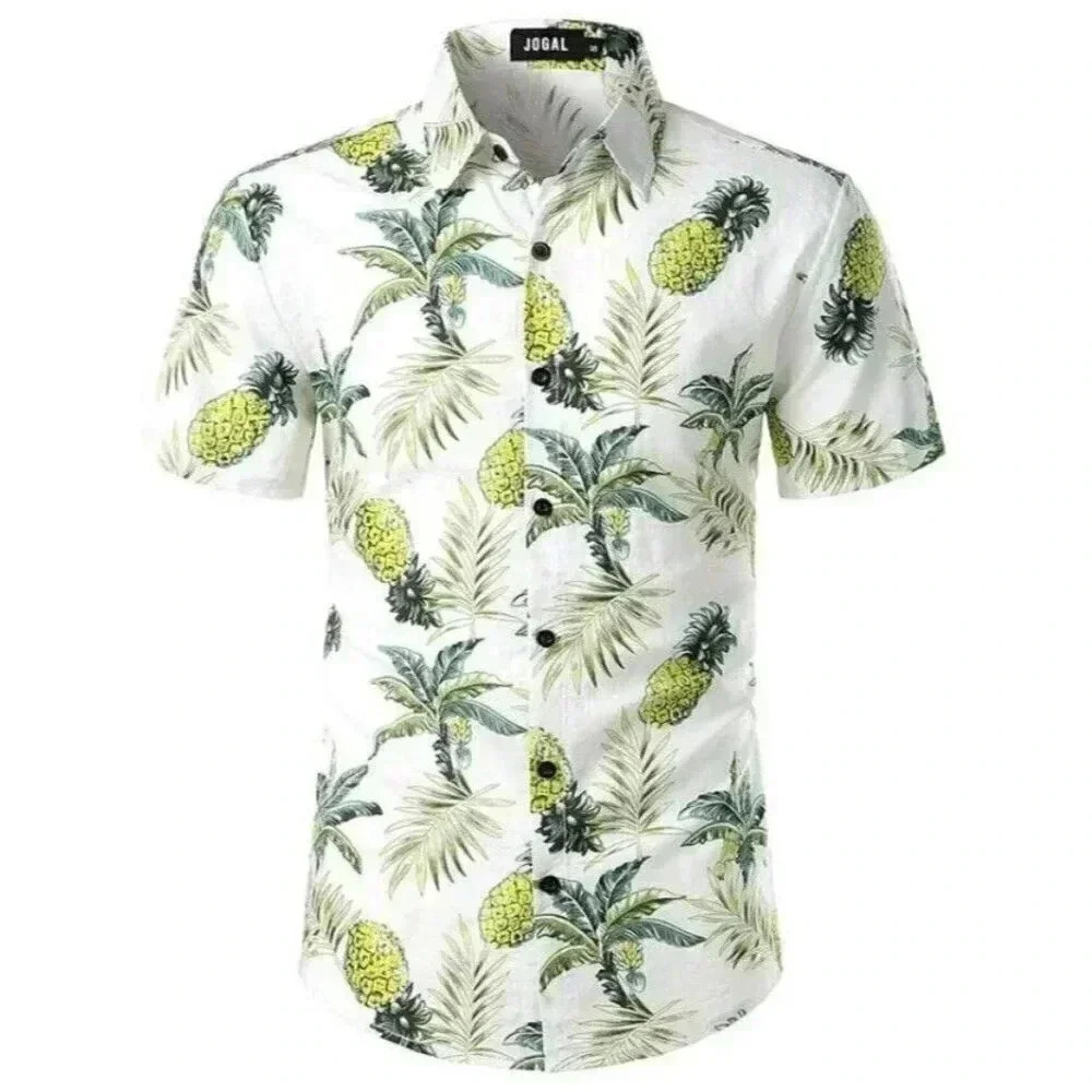Jogal Men's Size M Pineapple Casual Button Down Short Sleeve Hawaiian Shirt Pool